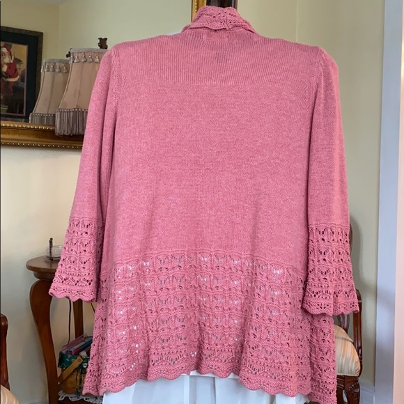Plus size 1x 3/4 sleeve sweater w/ crocheted trim - Picture 2 of 6